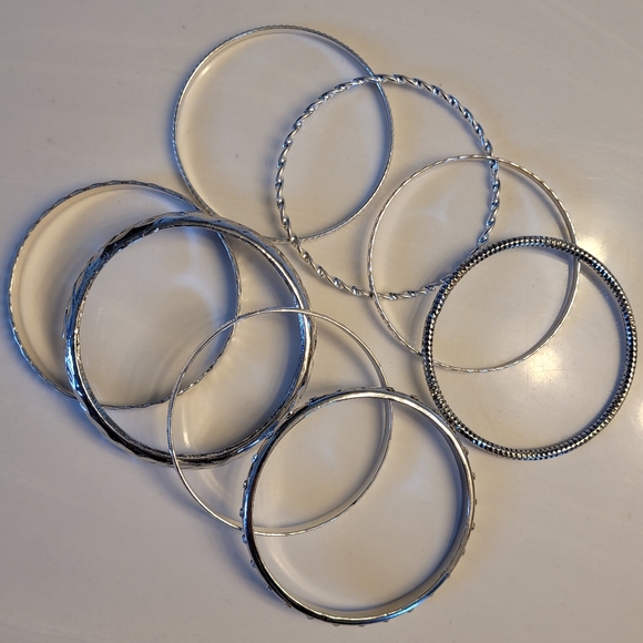 Silver-tone & Rhinestones Bangle Bracelet Bundle (8 Bangle Bracelet Bundle) - Picture 5 of 16